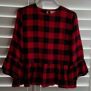 Like New MudPie Buffalo Check Ruffle Sleeve and bottom shirt Medium